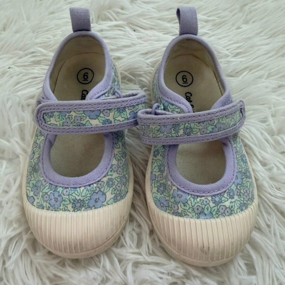 Cat & Jack Toddler Girl Size 6 Floral Mary Jane Canvas Sneakers Purple Blue